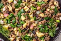 Egg Free Whole30 Sausage Breakfast Skillet with Cranberries