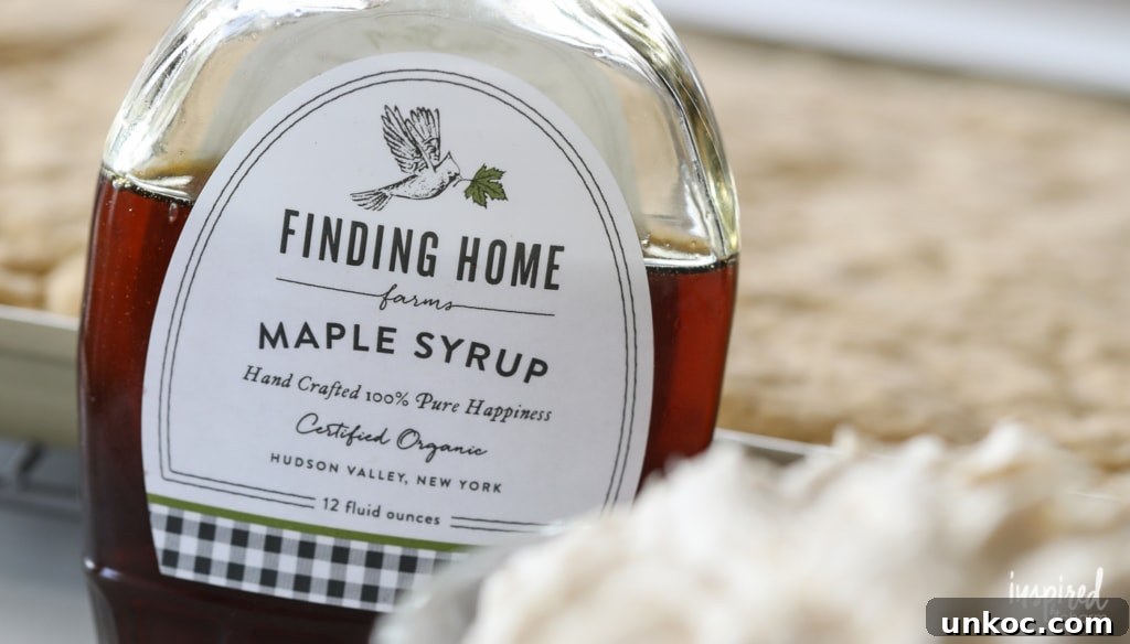 Pure maple syrup used for maple buttercream frosting.