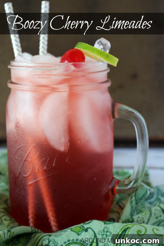 Boozy Cherry Limeade Cocktail Recipe 2 Turn your favorite summertime drink into something for grown ups only! Love this Boozy Cherry Limeade Recipe.
