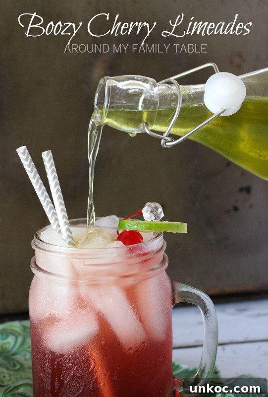 Boozy Cherry Limeade Cocktail Recipe 6 Turn your favorite summertime drink into something for grown ups only! Love this Boozy Cherry Limeade Recipe.