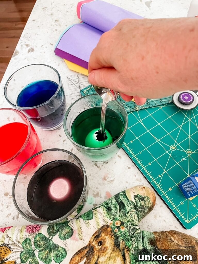 DIY Confetti Easter Eggs for Easter Crafts 6 The empty eggshells being dyed