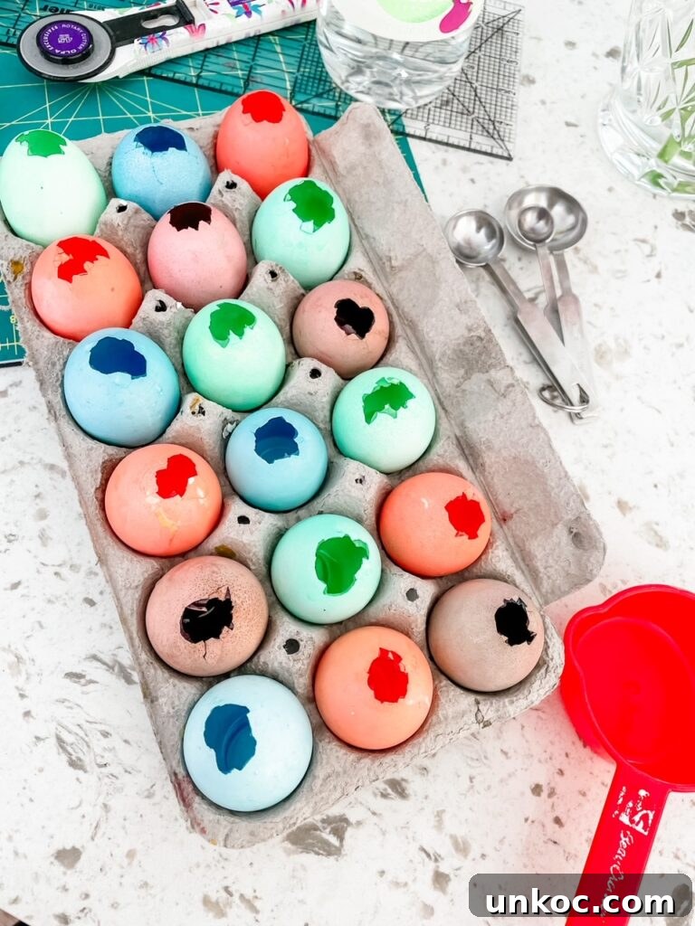 DIY Confetti Easter Eggs for Easter Crafts 7 The empty, dyed eggshells drying in an egg carton