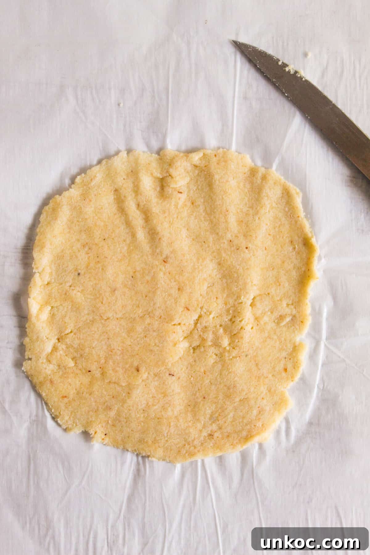 Soft Keto Almond Flour Tortillas That Fold Without Cracking 12 A Flattened Almond Flour Tortilla Dough