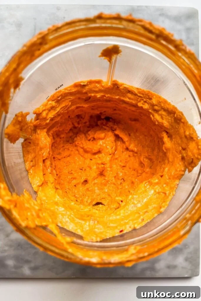 Spicy Harissa Whipped Feta Dip 5 Smooth, blitzed spicy feta dip in a blender.