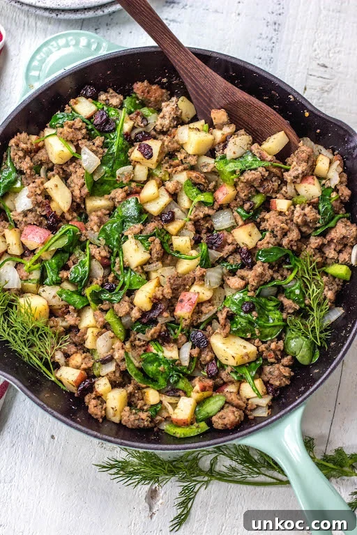 Paleo Sausage Breakfast Skillet with Cranberries Paleo sausage breakfast skillet with vegetables and dried cranberries