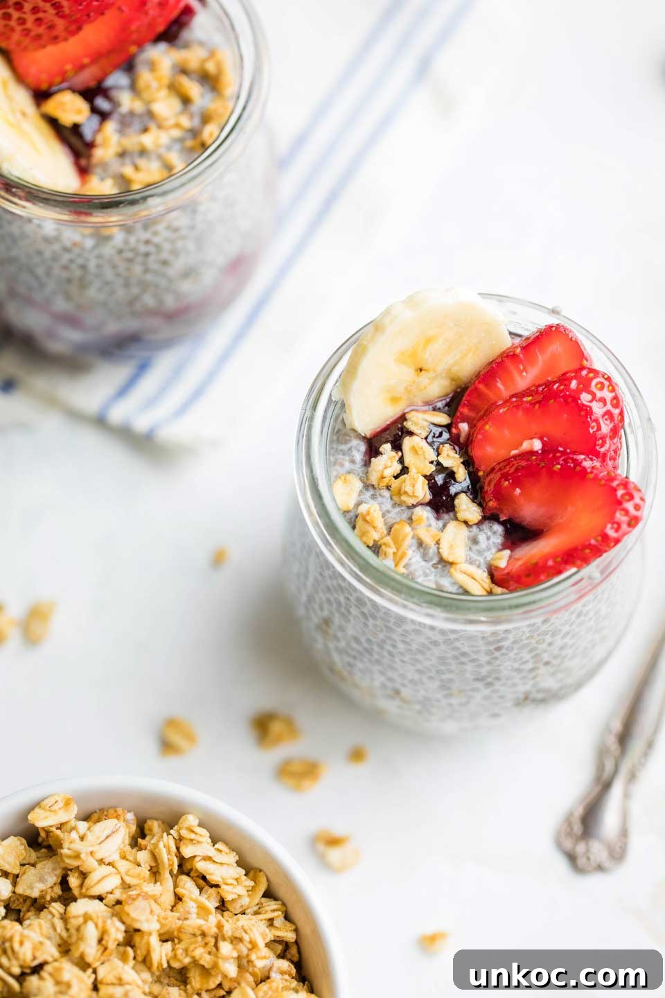 Chia Pudding Recipe in Jars Individual servings of coconut milk chia pudding in pretty little glass jars, topped with fruit and granola