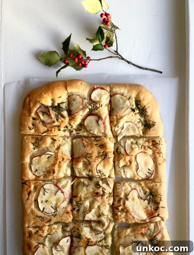 Apple Rosemary Focaccia Recipe 4 Freshly baked apple and rosemary focaccia with golden crust