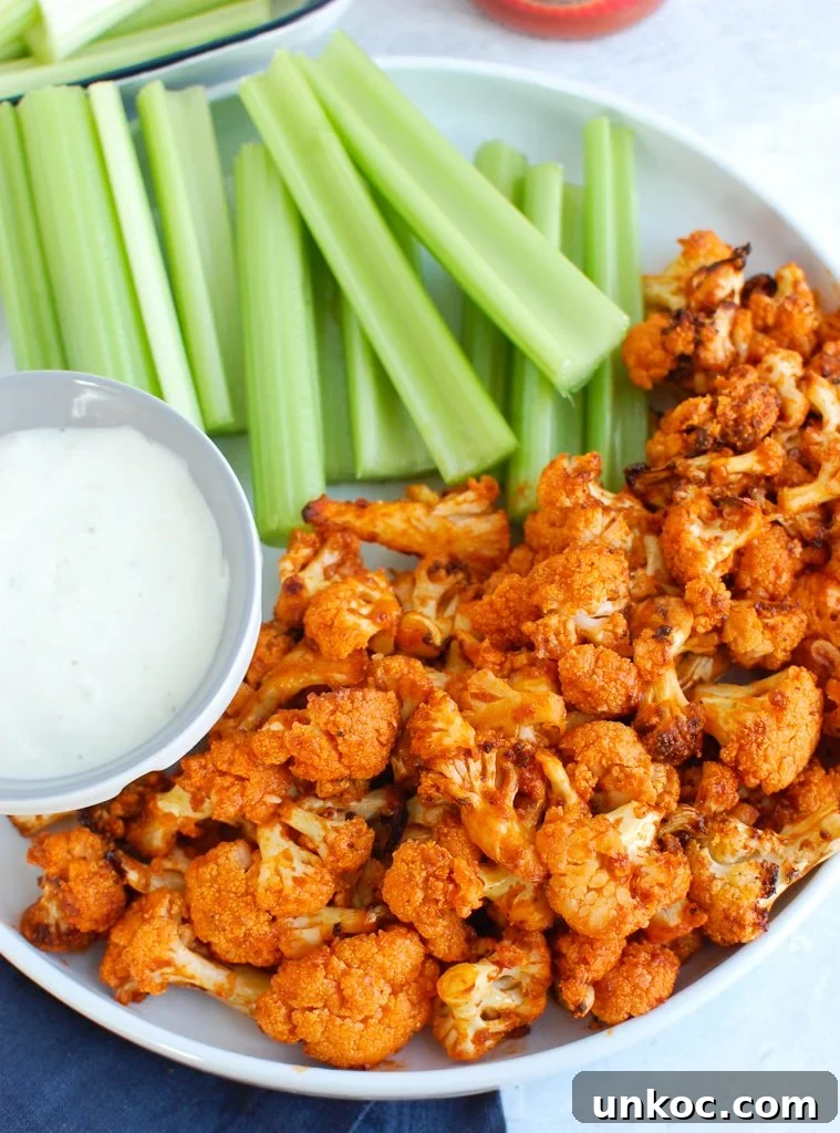 Crispy Air Fryer Buffalo Cauliflower Bites 3 Air Fryer Buffalo Cauliflower with celery