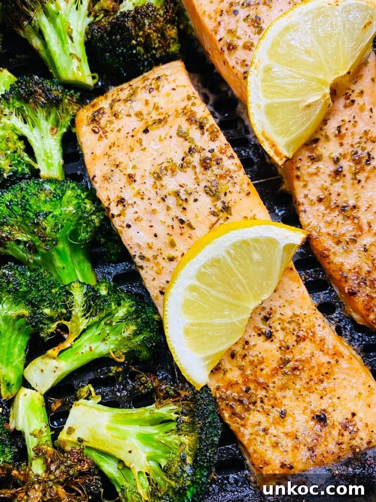 Crispy Air Fryer Lemon Salmon with Roasted Broccoli 7 Air Fryer Lemon Salmon and Broccoli