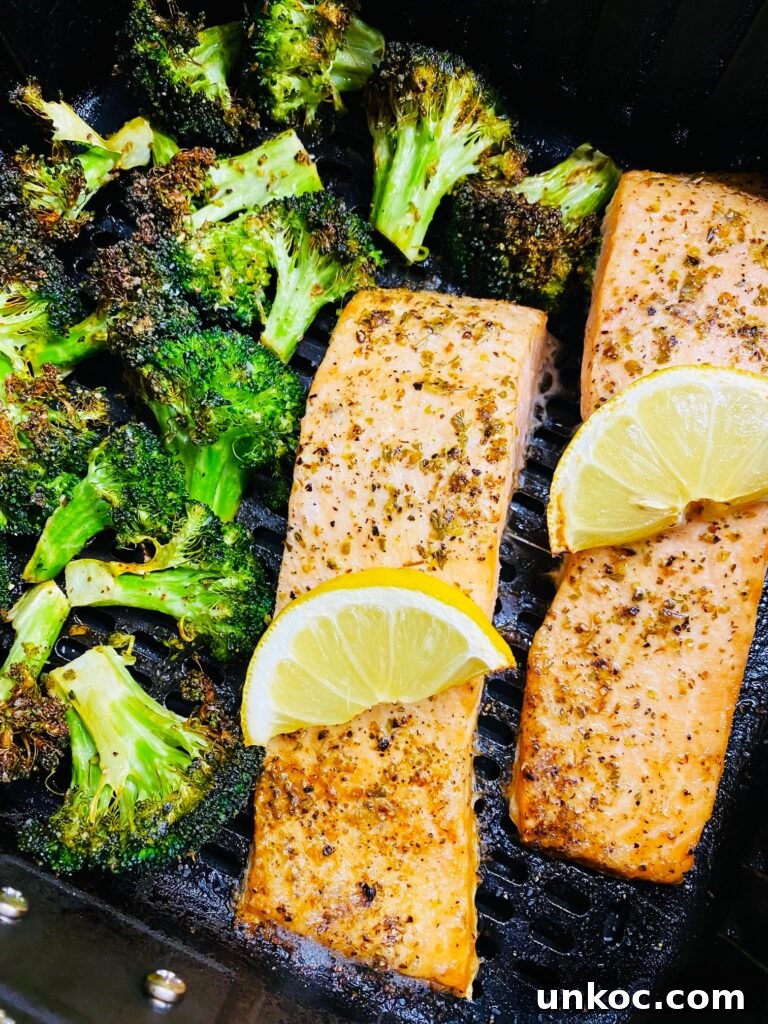 Crispy Air Fryer Lemon Salmon with Roasted Broccoli 8 Air Fryer Lemon Salmon and Broccoli