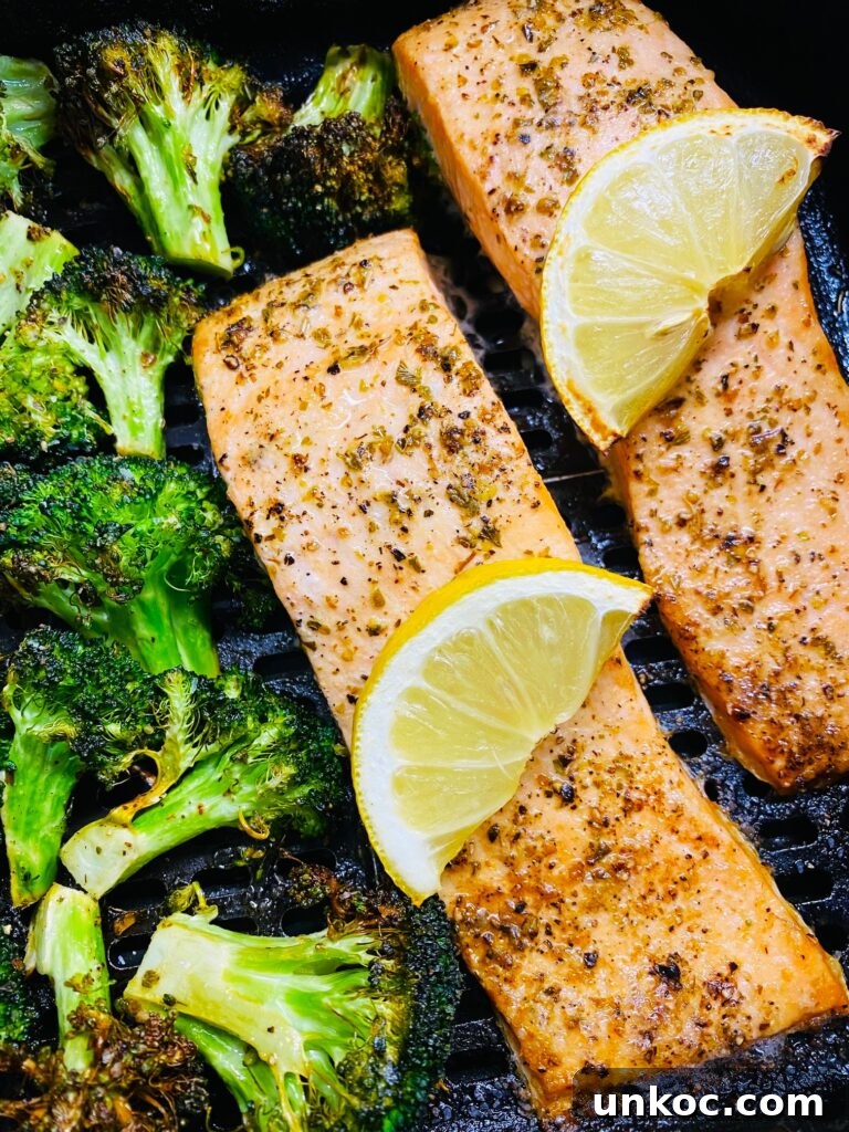 Crispy Air Fryer Lemon Salmon with Roasted Broccoli 9 Air Fryer Lemon Salmon and Broccoli