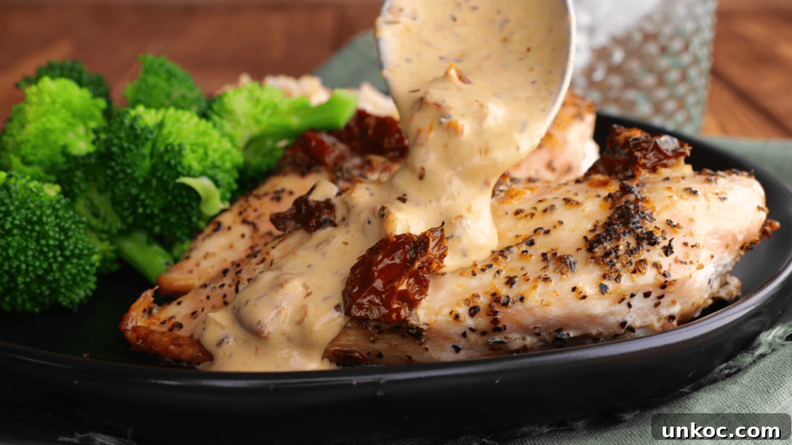 Pour extra sauce over marry me chicken once served.