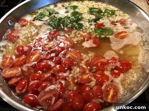 One Pot Pantry Pasta Recipe 4 5 minutes into cooking.