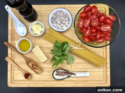 One Pot Pantry Pasta Recipe 7 The ingredients (not showing the bacon bits).