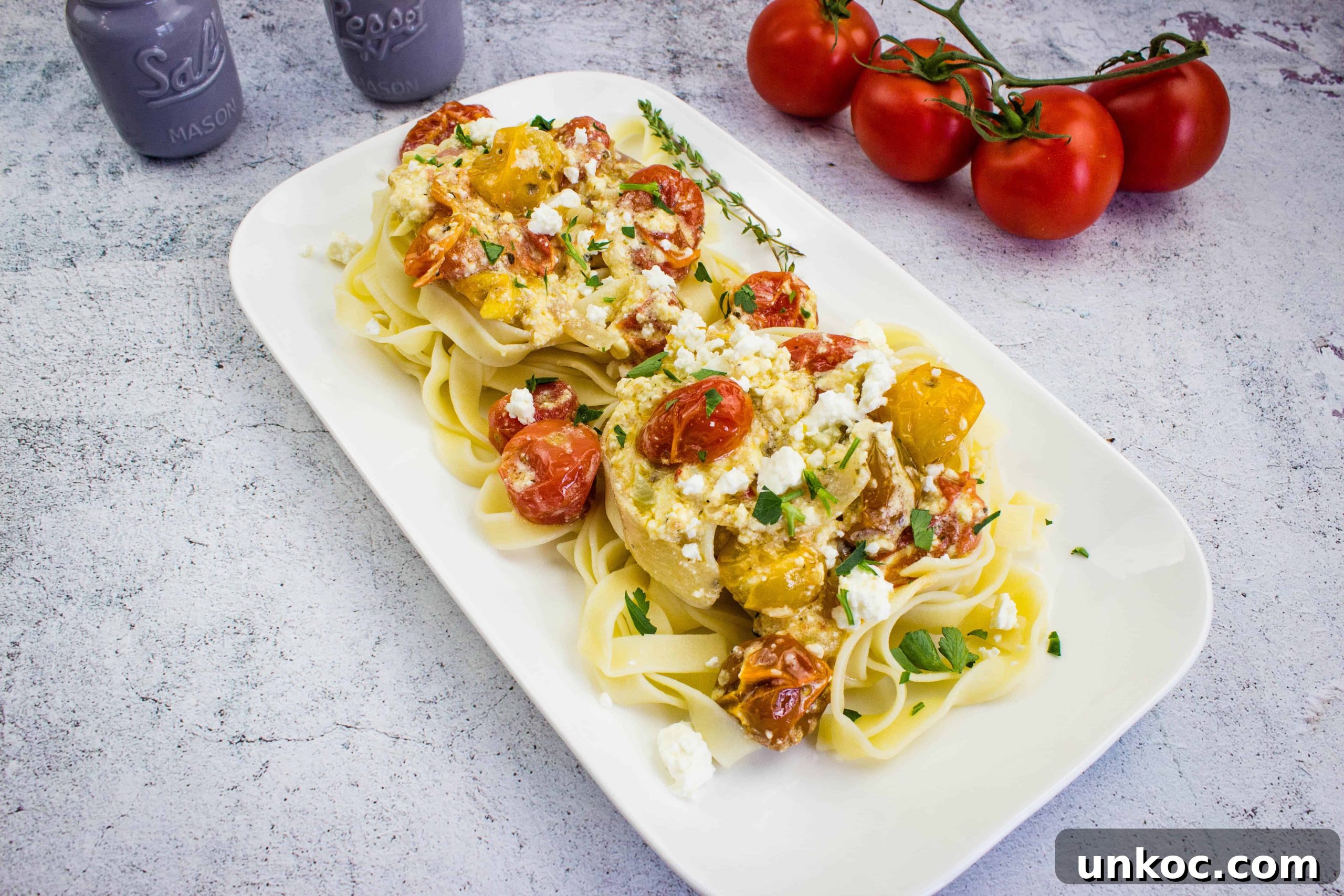 Baked Feta Pasta on a platter.